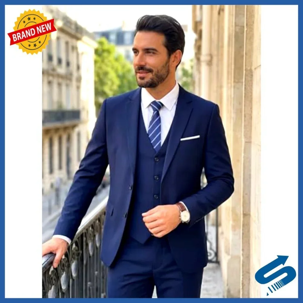 Slim Fit 3-Piece Suit Set with Vest and Tie for Formal Occasions